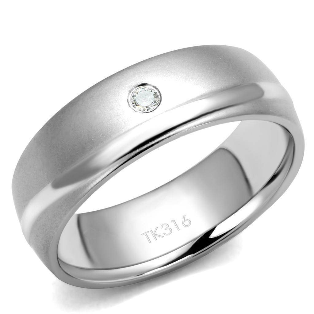 Stylish steel ring with zirconia stone featuring a smooth finish for men from VacationGrabs