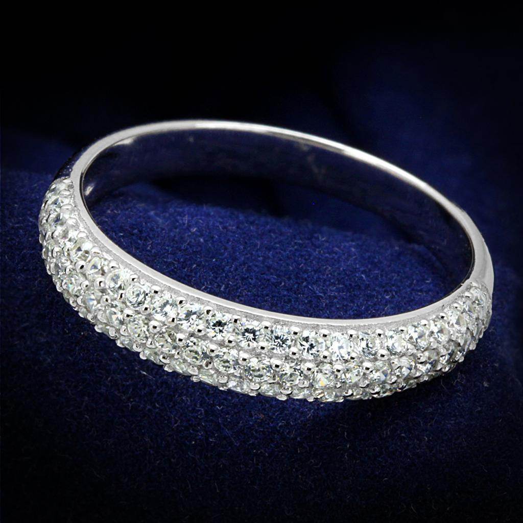 Elegant sterling silver band for women with sparkling stones, perfect for special occasions