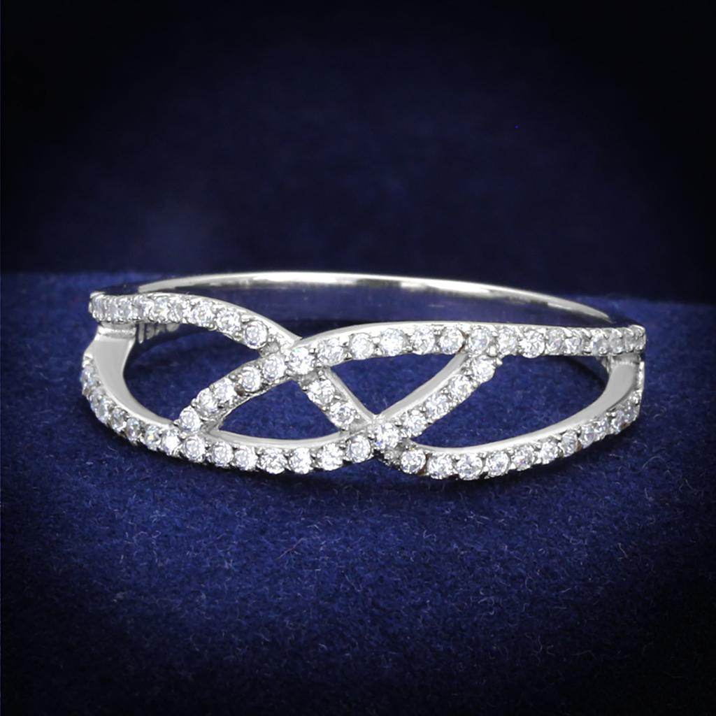 Sterling silver crossover ring for women adorned with sparkling crystals for elegant style
