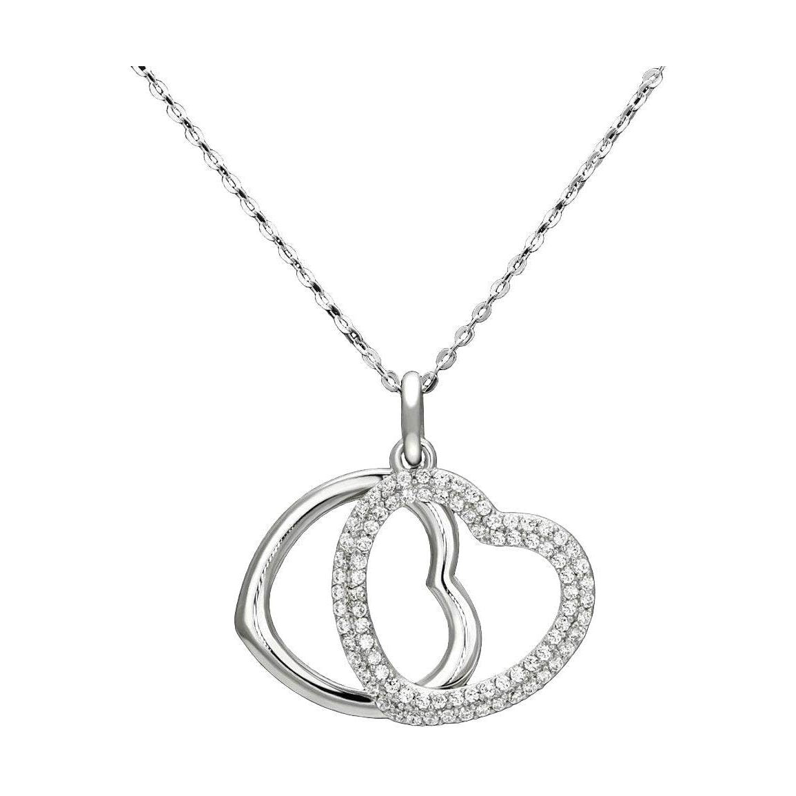 Sterling silver double heart pendant necklace with sparkling details, perfect for gifts and special occasions