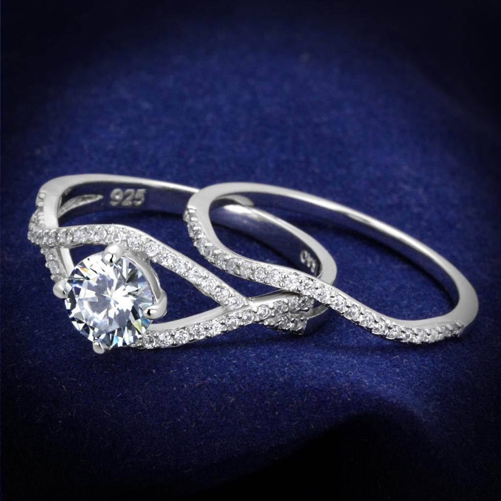 Sterling silver engagement ring for women featuring a sparkling center stone and elegant twisted design