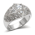 Sterling silver fashion ring LOA477 featuring a sparkling three-stone design with intricate detailing