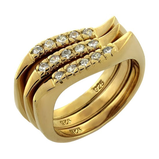VacationGrabs sterling silver gold ring with diamonds featuring a modern layered design