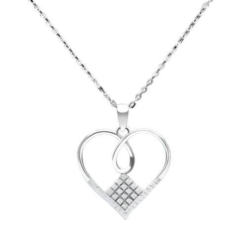 Sterling silver pendant necklace for women featuring a heart design with a decorative pattern