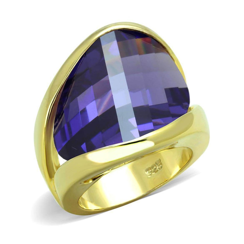Gold-Plated Ring with Large Purple Gemstone, a Stylish Sterling Silver Statement Ring for Women