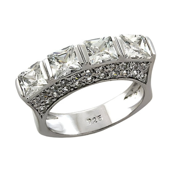 Sterling silver statement ring for women featuring four large cubic zirconia stones in a stunning design