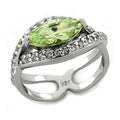Sterling silver statement ring featuring a large green gemstone and sparkling accents