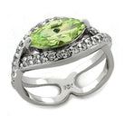 Sterling silver statement ring featuring a large green gemstone and sparkling accents