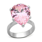 Sterling silver teardrop ring for women featuring a large pink gemstone in a polished setting