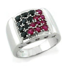 Stylish sterling silver vacation jewelry for women featuring black and ruby gemstones in a modern ring design
