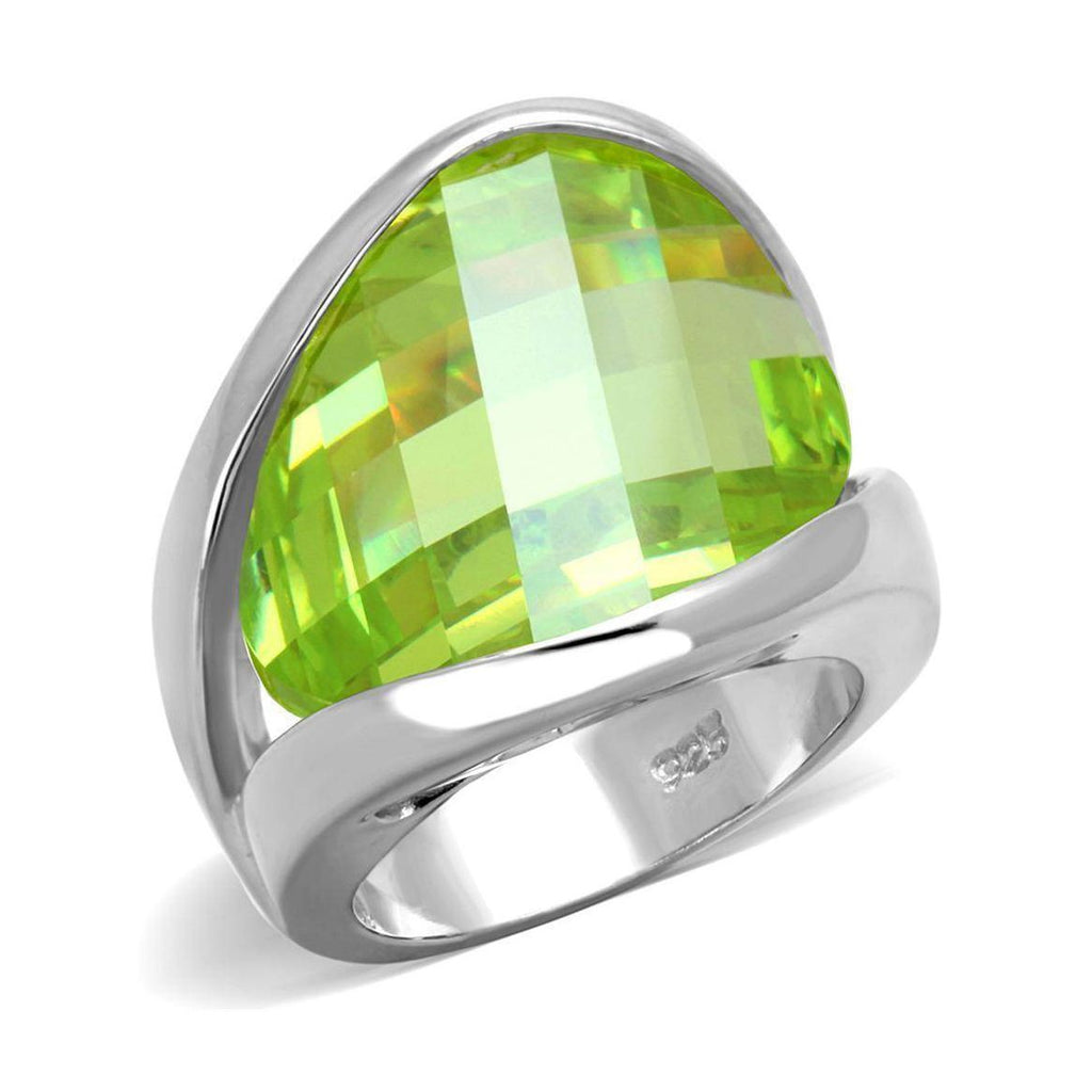 Stunning sterling silver vacation jewelry ring featuring a large green faceted stone