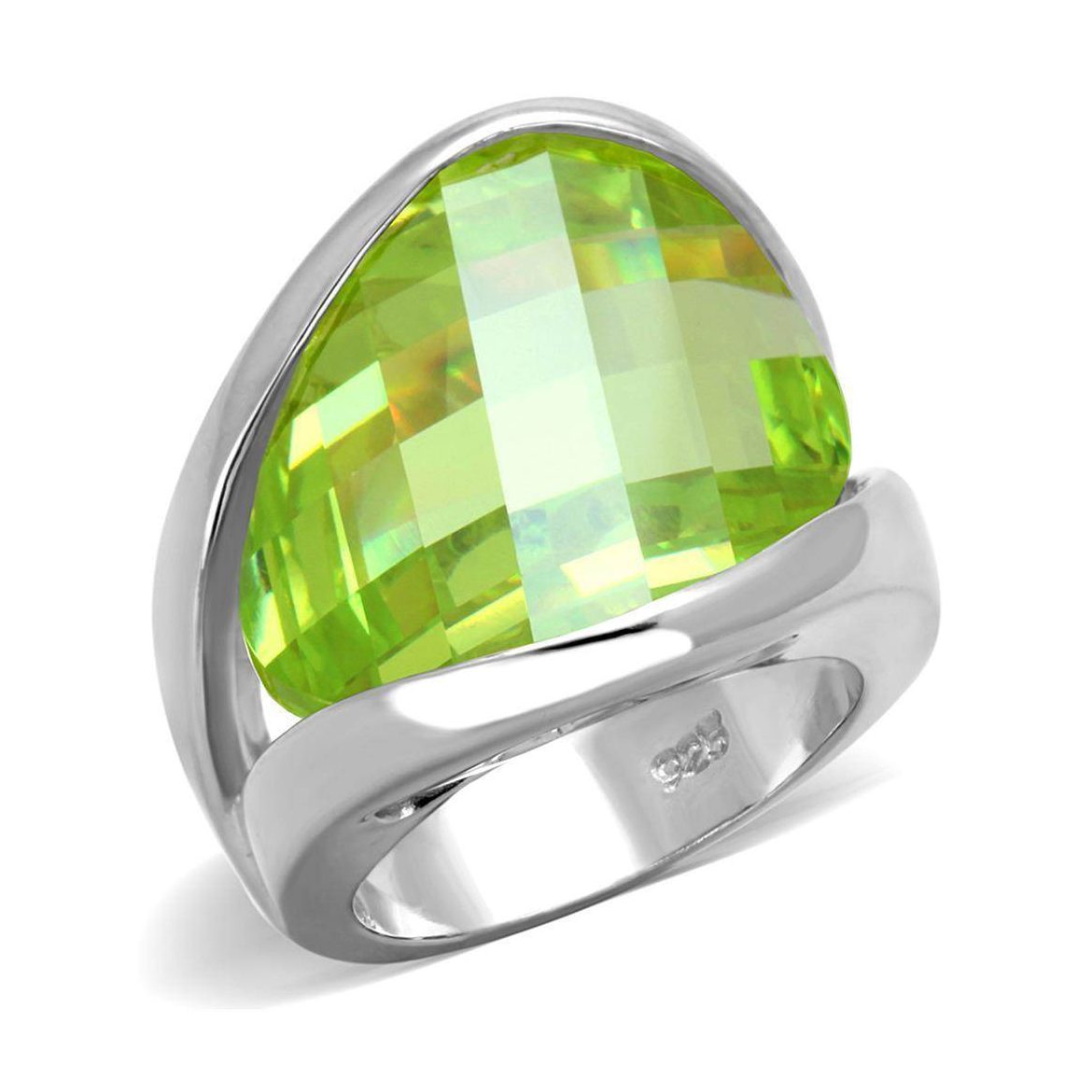 Stunning sterling silver vacation jewelry ring featuring a large green faceted stone