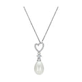 Sterling silver vacation jewelry heart pendant necklace with a pearl drop and sparkling accents
