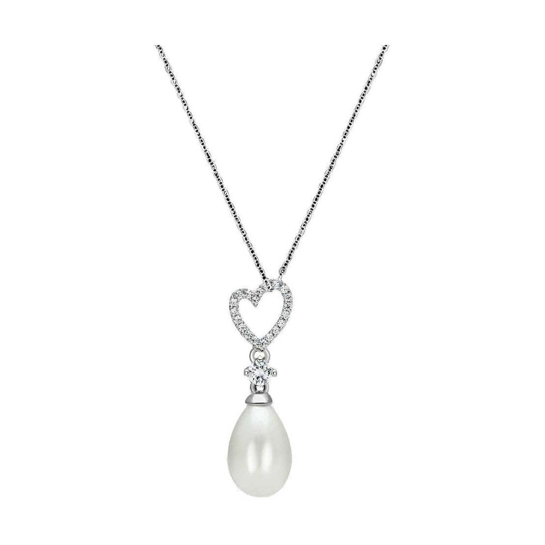 Sterling silver vacation jewelry heart pendant necklace with a pearl drop and sparkling accents