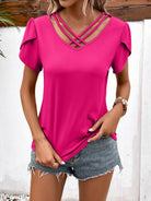 Women's Shirts Strappy V-Neck Petal Sleeve Top