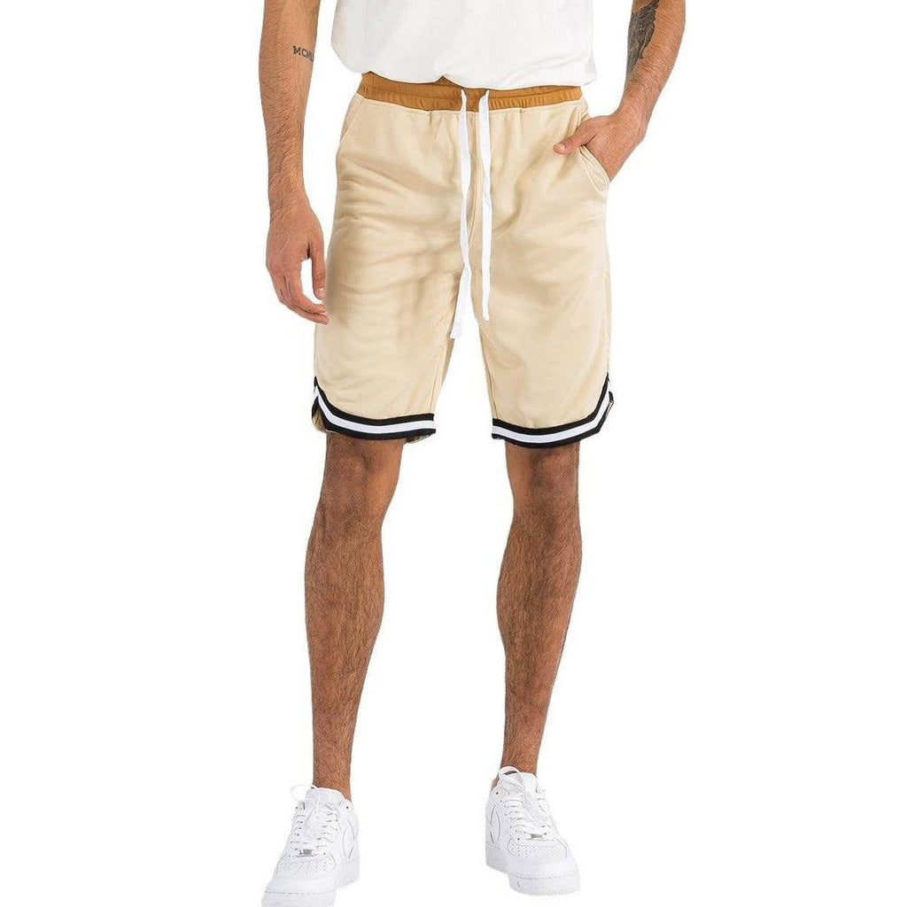 Men's striped active Jordan shorts in beige with black accents and comfortable fit for casual wear