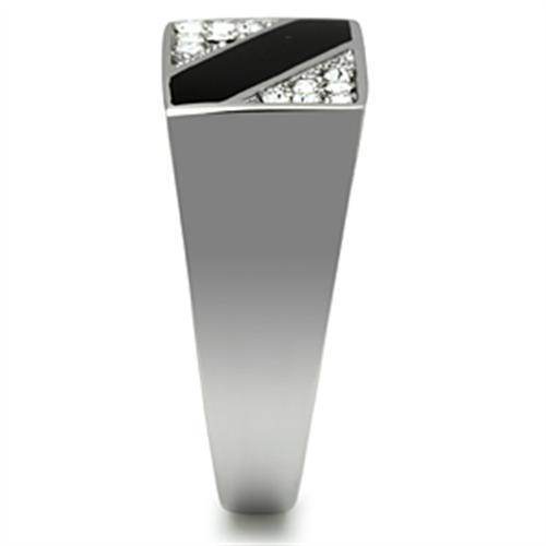 Striped crystal ring for men with a sleek design featuring black and clear crystals