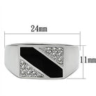 Striped crystal ring for men featuring black and silver design with sparkling accents