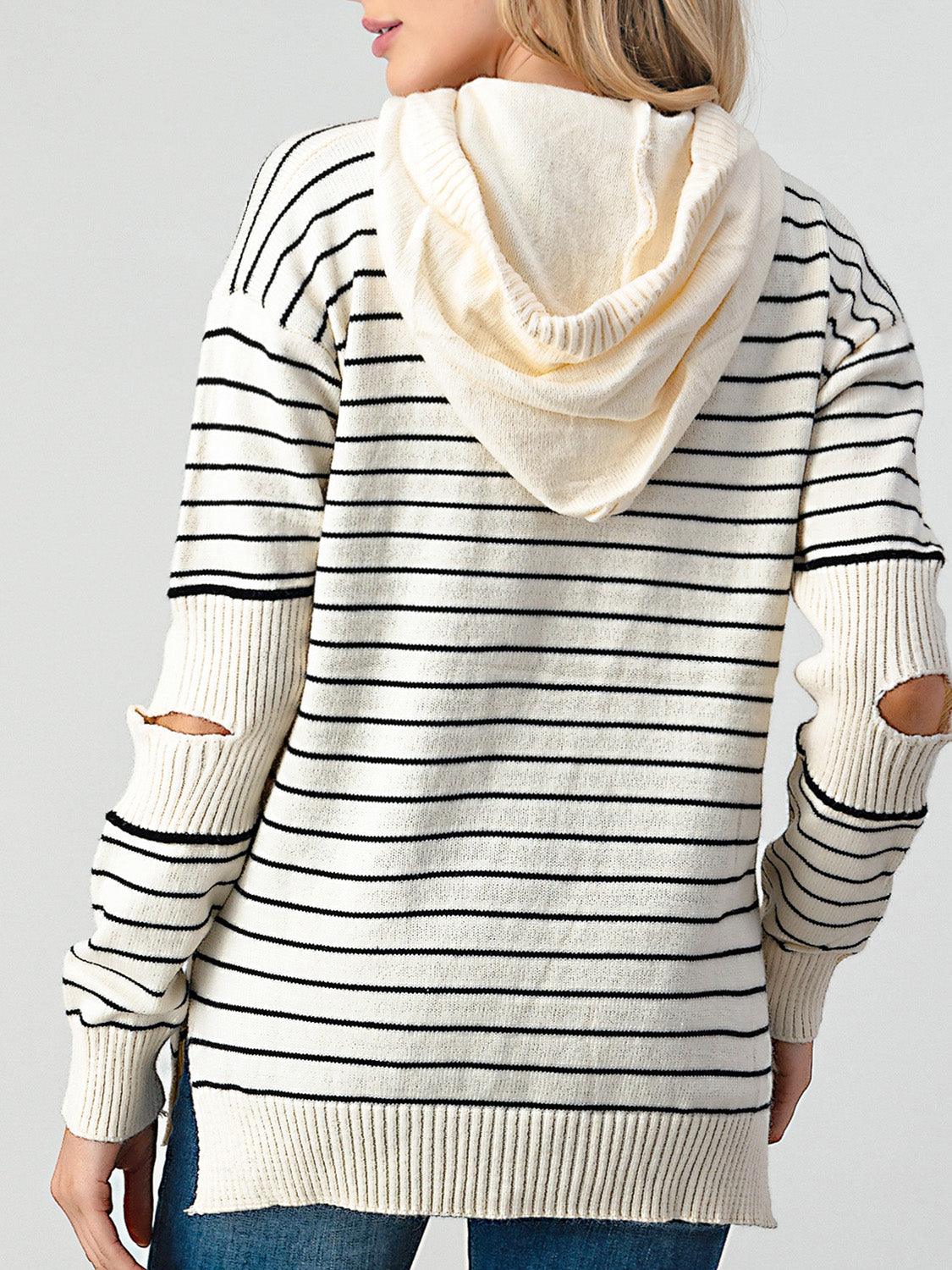Women's Sweaters Striped Cutout Slit Sweater