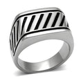 Men's striped stainless steel ring featuring a bold chevron design and polished finish