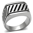 Men's striped stainless steel ring featuring a bold chevron design and polished finish