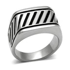 Men's striped stainless steel ring featuring a bold chevron design and polished finish