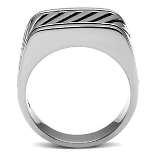 Striped stainless steel ring with a sleek design and polished finish for men's jewelry