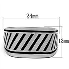 Striped stainless steel ring measuring 24mm wide and 13mm thick for men's jewelry collection