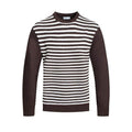 Men's striped sweater for vacations in brown and white with classic crew neckline