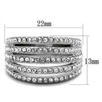 Stylish elegant rings with multiple rows of sparkling crystals and a shiny silver band
