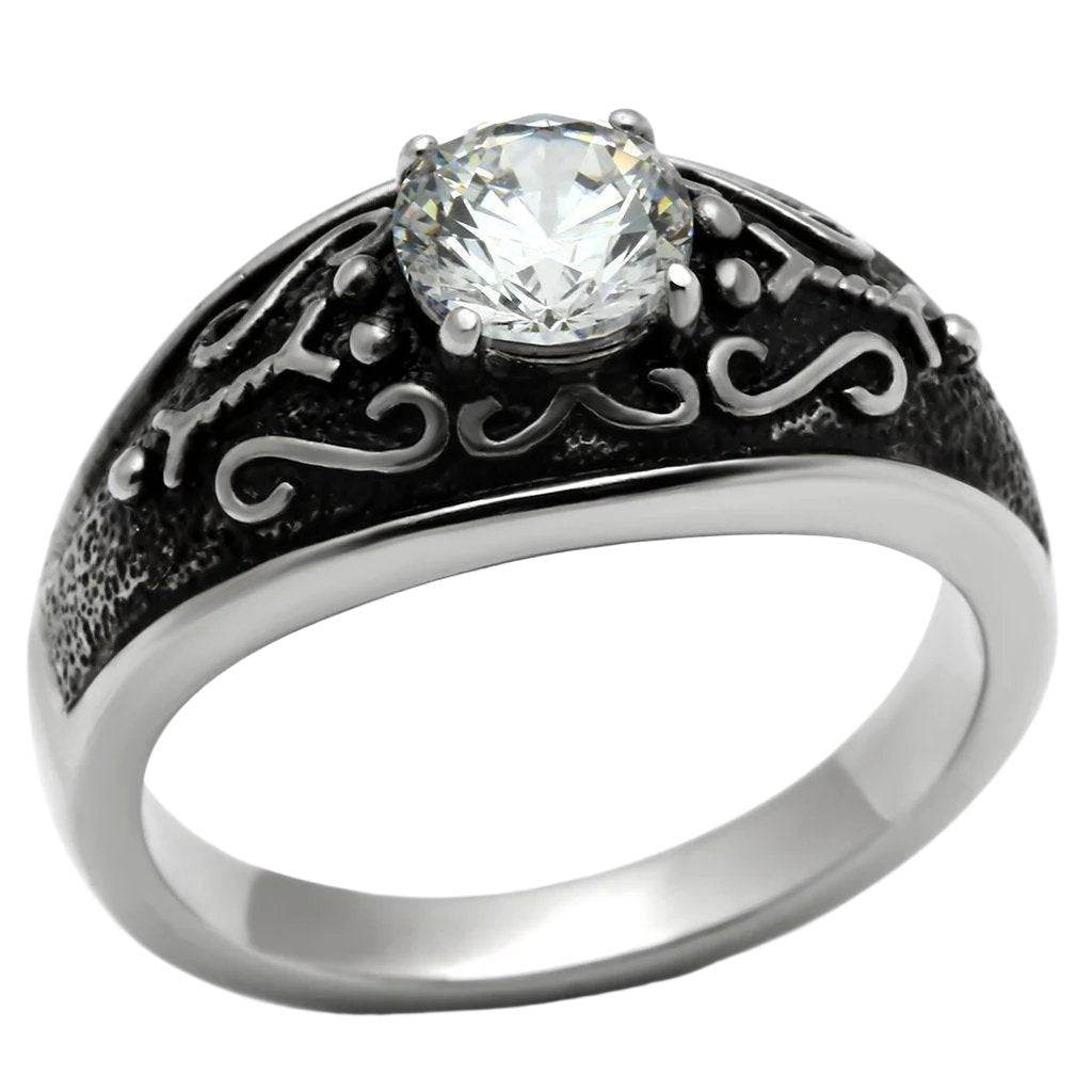 Stylish men's jewelry ring featuring a sparkling stone and intricate detailing in a modern design