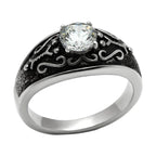 Stylish men's jewelry ring featuring a sparkling stone and intricate detailing in a modern design