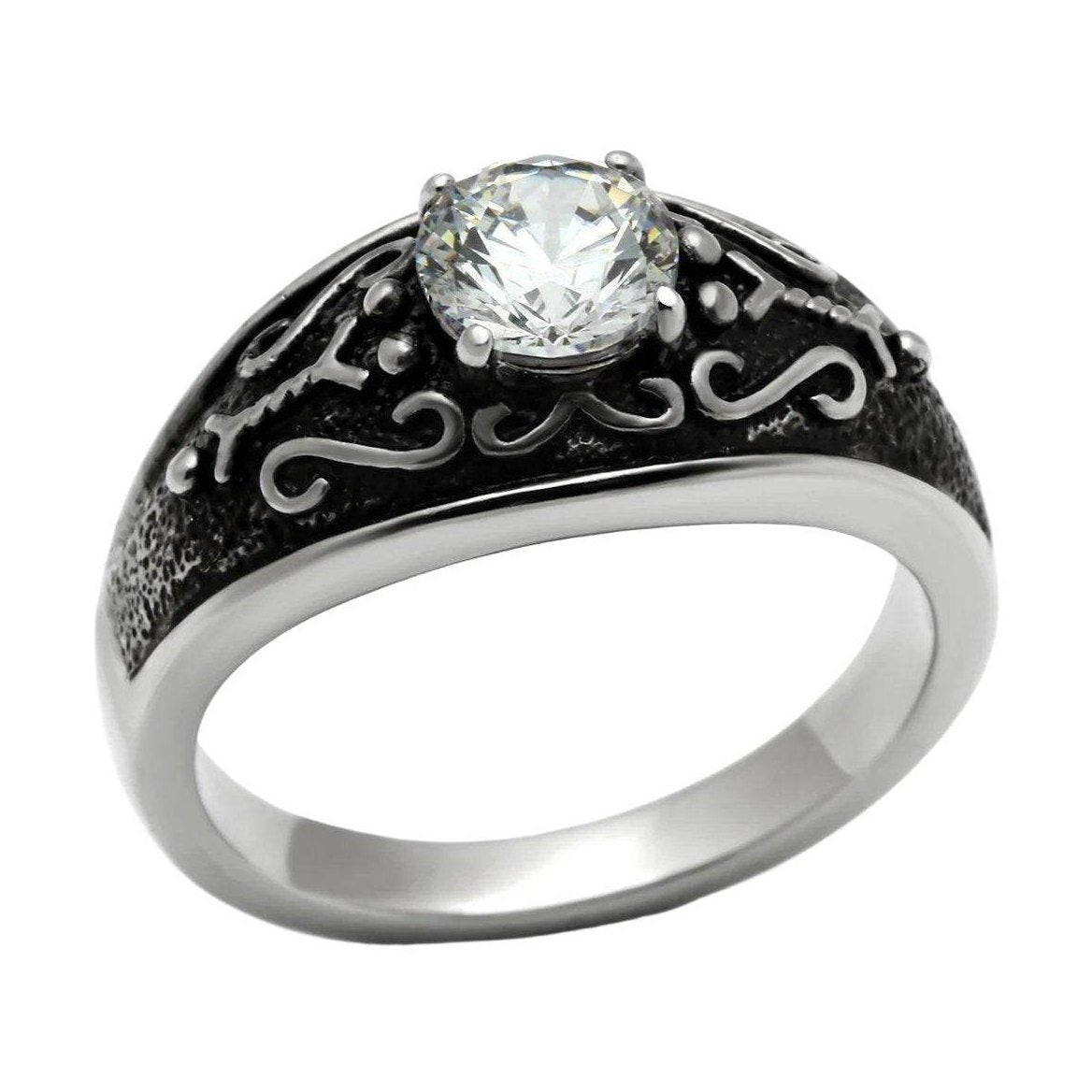 Stylish men's jewelry ring featuring a sparkling stone and intricate detailing in a modern design