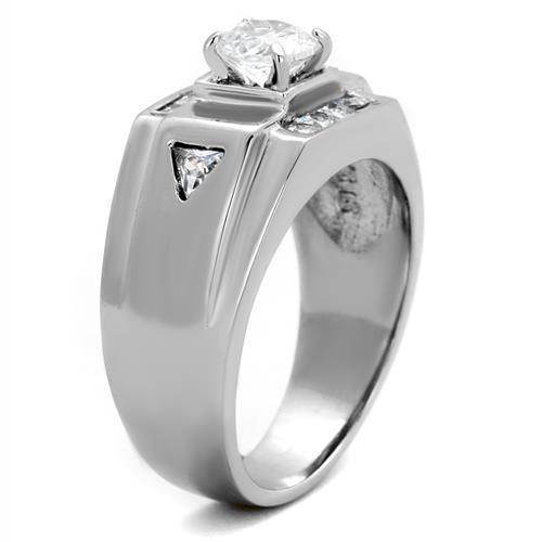 Stylish men's jewelry ring with a central diamond and elegant triangular design