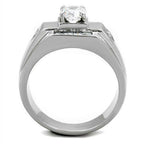 Stylish men's jewelry featuring a sleek silver ring with a sparkling center stone