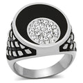 Stylish mens jewelry vacation ring with black enamel and sparkling crystal accents