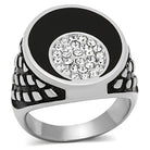 Stylish mens jewelry vacation ring with black enamel and sparkling crystal accents