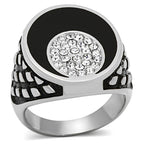 Stylish mens jewelry vacation ring with black enamel and sparkling crystal accents