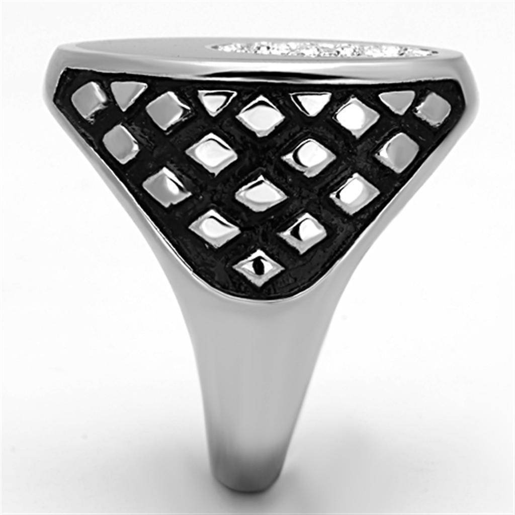 Stylish mens jewelry vacation ring featuring a modern geometric design in polished silver