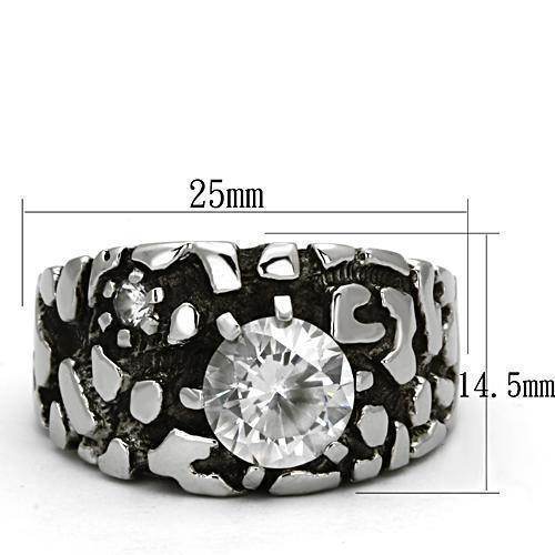 Stylish mens zirconia ring featuring a bold design with a large center stone and intricate detailing