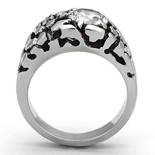 Stylish mens zirconia ring featuring a unique textured design and sparkling center stone