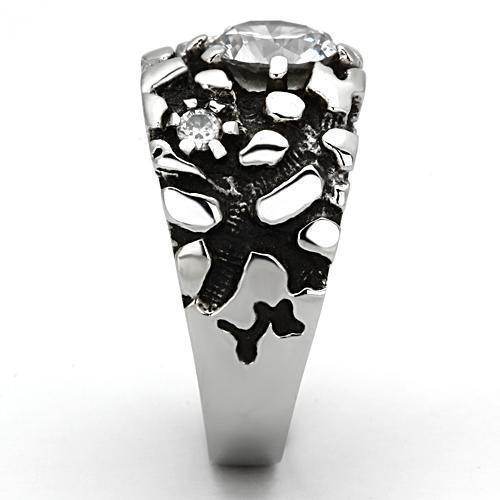 Stylish mens zirconia ring featuring a unique textured design with sparkling stones