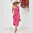 Trendsi stylish one-shoulder dress in pink with a flowing design and casual summer style