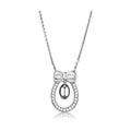 Stylish rhodium necklace gift with sparkling bow and oval pendant for elegant occasions