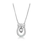Stylish rhodium necklace gift with sparkling bow and oval pendant for elegant occasions