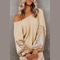 Trendsi stylish vacation blouse with off-shoulder design and sequined sleeves for a chic summer look