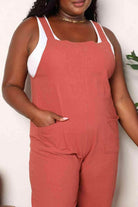 Trendsi stylish vacation overalls in rust color with pockets and adjustable straps for a trendy look