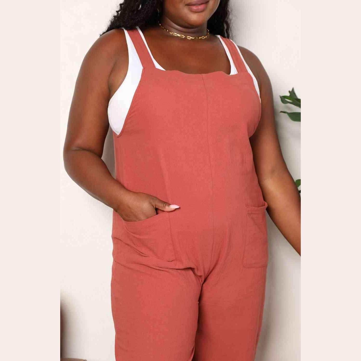 Trendsi stylish vacation overalls in rust color with pockets and adjustable straps for a trendy look