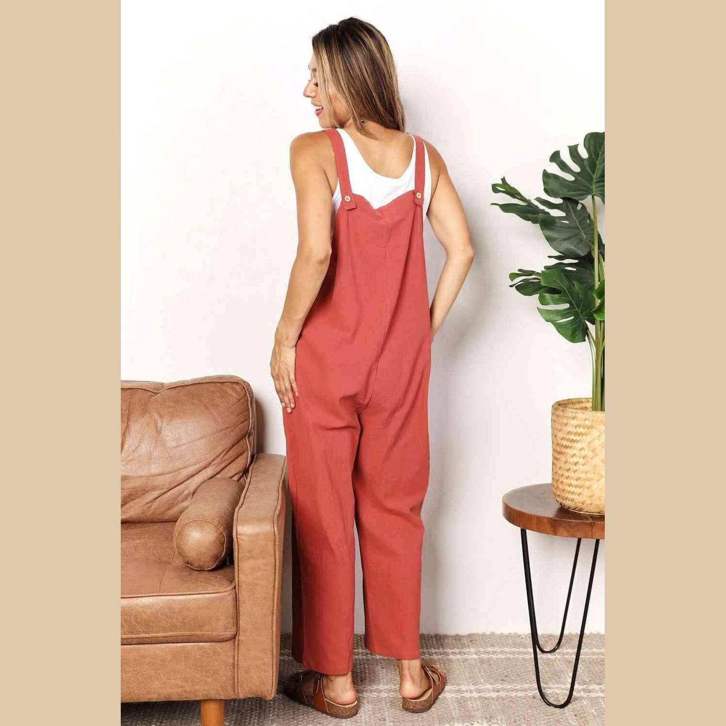 Trendsi stylish vacation overalls in rust color, perfect for a laid-back summer look