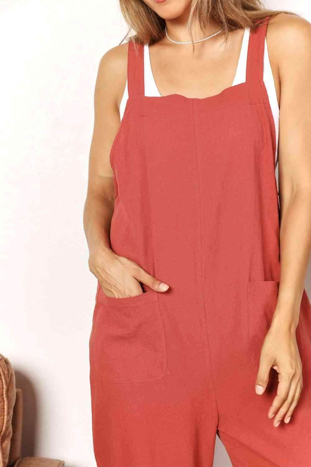 Trendsi Stylish Vacation Overalls in Rust with Comfortable Pockets and Wide Straps for a Trendy Look